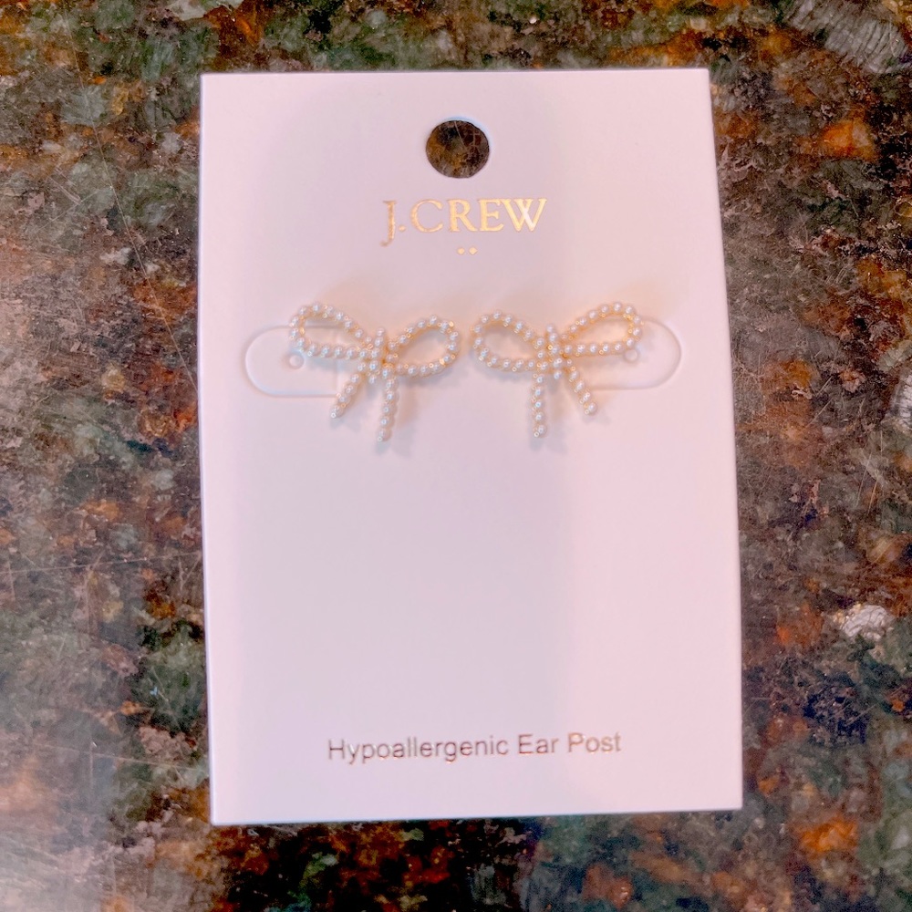 J Crew Bow Pearl Earrings - New